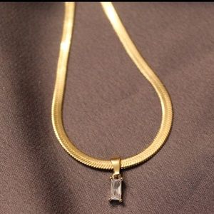 NEW 18k filled gold 3mm herringbone necklace w/ with CZ stud, 18in w/ extender